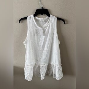 J. Crew White Eyelet Hem Tank Top